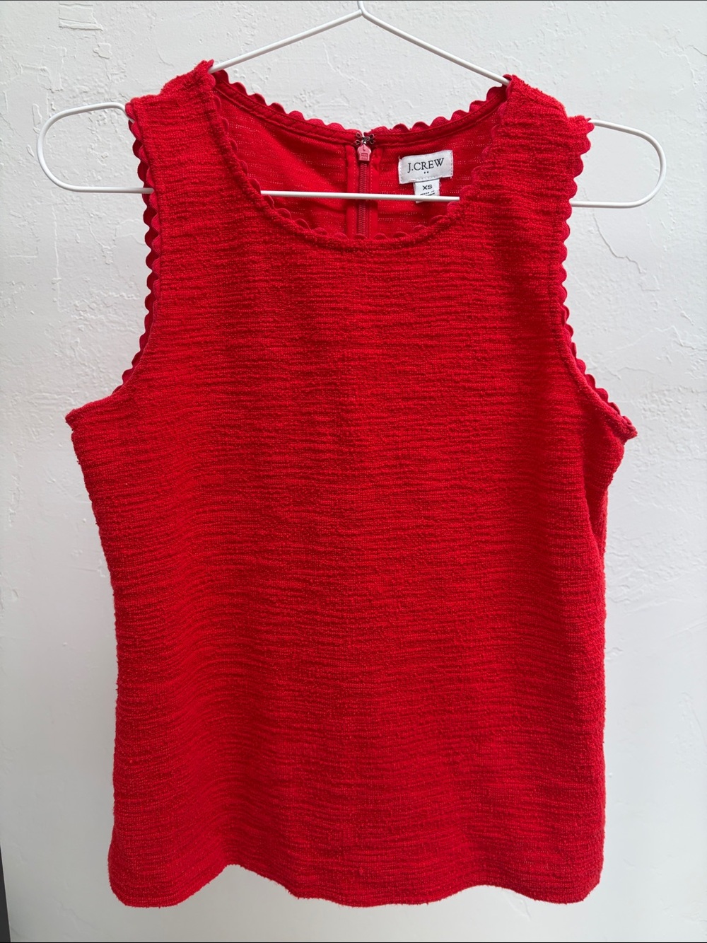 J. Crew Bright Red Scalloped Sleeveless Knit Tank